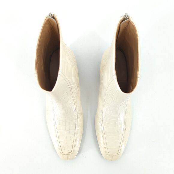 Aeyde Women 36 6 Amelia Boots Ecru Cream White Croc Embossed Leather Square Toe - Picture 2 of 10